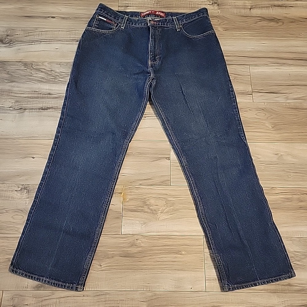 Tommy Hilfiger Jeans Vintage Baggy Wide Leg Jeans Y2K Blue Dark WasheDenim 36x30